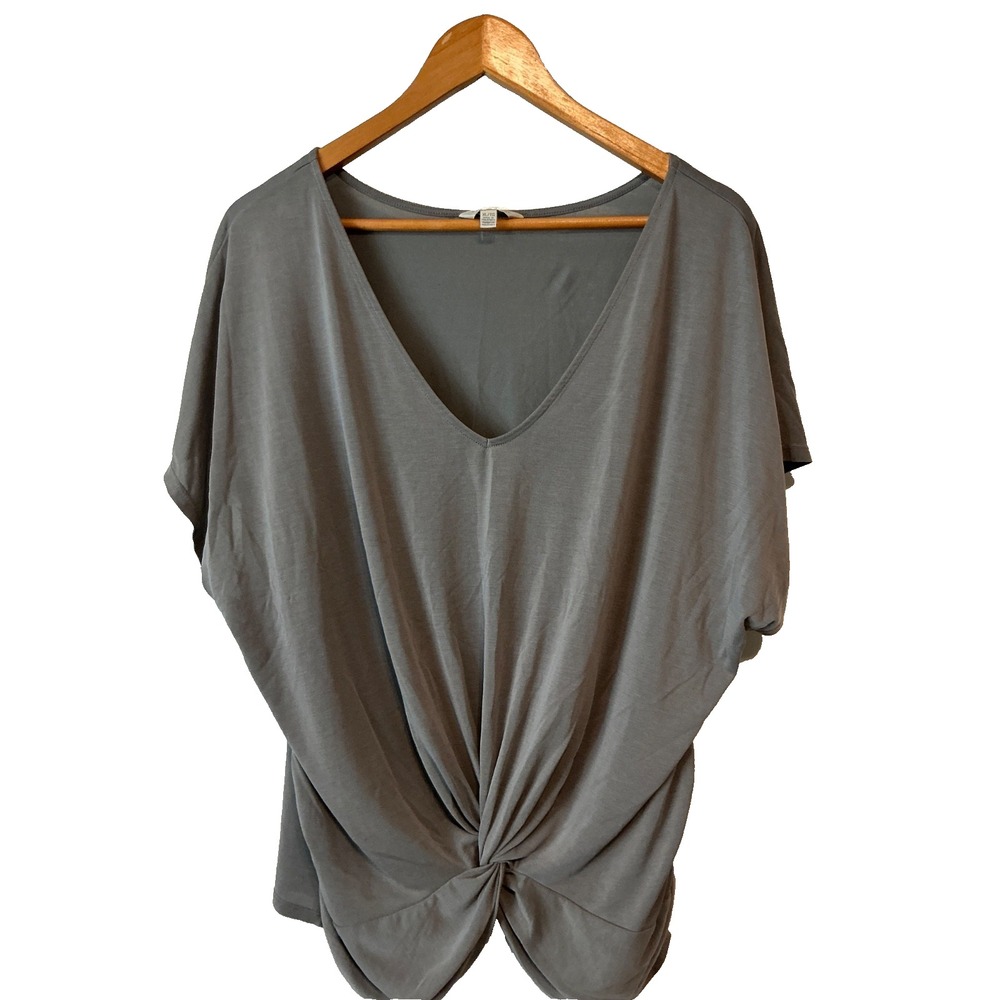 Lucky Brand Top Size XL Knot Front V-Neck Gray Casual Relaxed Loose Modal TShirt